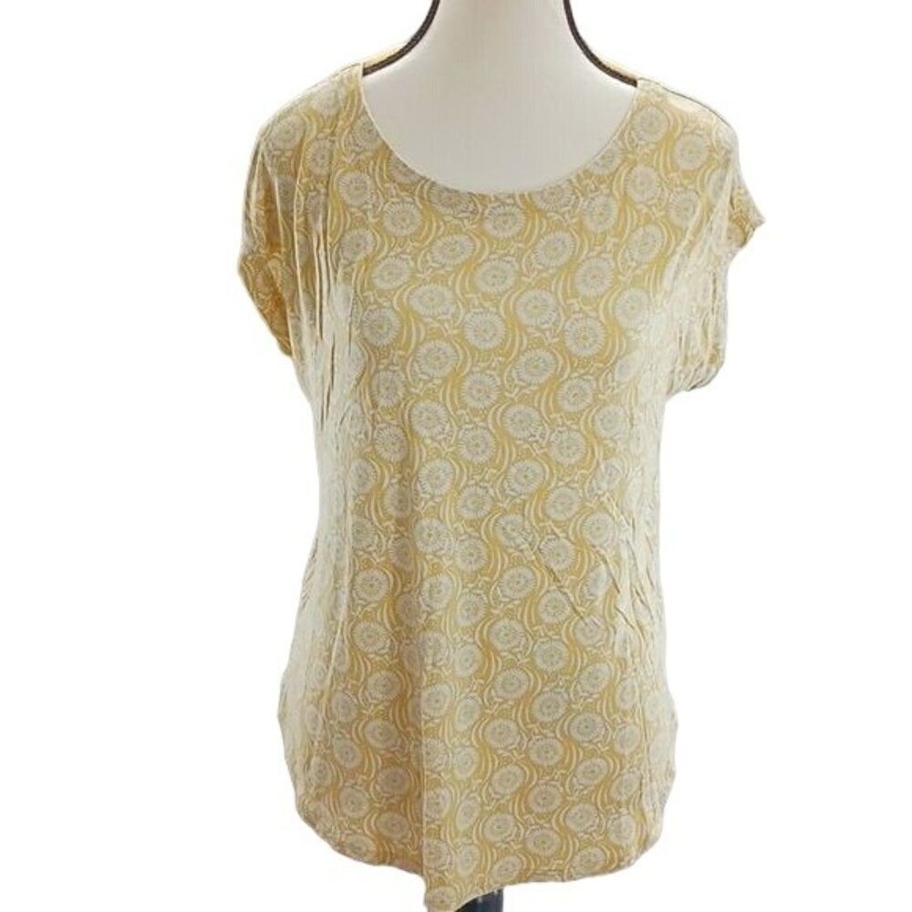 LOFT Yellow Paisley Print Blouse Womens Size S Short Sleeve Lightweight Top